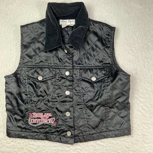 Amy Byer Child's Harley Davidson Quilted Black Sleeveless Vest Pearl Snaps